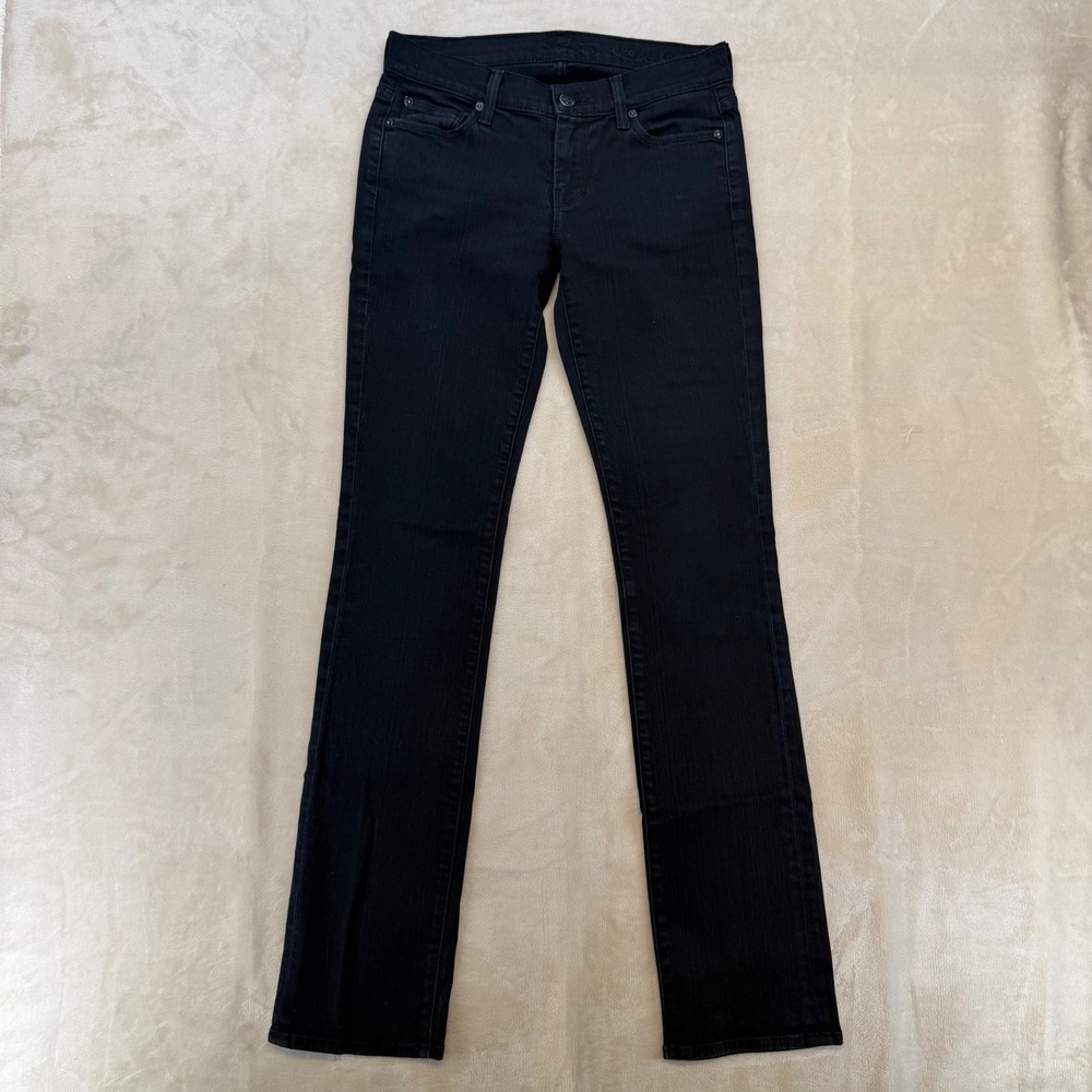 7 For All Mankind Straight Leg Jeans Women 25 Black Stretch Denim Stretch